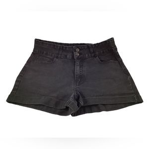 Forever 21 Womens Black Rolled Cuff Stretchy Denim Jean Shorts 30